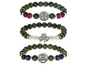 Connemara Marble & Multi-Gemstone Silver Tone "All Things Irish" Set of 3 Stretch Bracelets 8mm