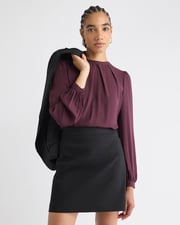 Long-Sleeve Crew-Neck Mix-Media Blouse