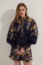 Voile Floral Border Print Woven Romper With Ladder Lace Trim | Karen Millen