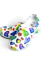 StepZ Women's Slip Resistant Nurse Clogs | Rainbow Hearts