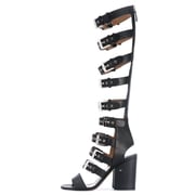 Black Open Toe Grommets Buckled Straps Gladiator Heels for Women