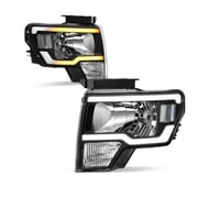 YITAMOTOR Switchback LED DRL 2009-2014 Ford F150 Headlights Assembly Pair Black Housing Clear Reflector