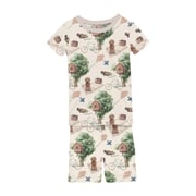 Print Short Sleeve Pajama Set with Shorts in Natural Tree House