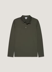 Men's Long Sleeve Classic Jersey Polo Shirt in Dark Green