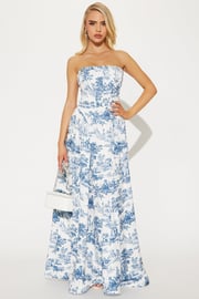 Marielle Floral Maxi Dress - White/Blue