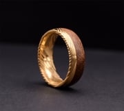 8mm Mens Wedding Band Damascus Steel & Bubinga Wood Inlay Design