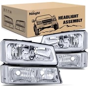 2003 2004 2005 2006 Chevy Silverado Avalanche 1500 1500HD 2500 2500HD 3500 Headlight Assembly Chrome Case Reflector Clear Lens