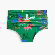 Printed ruched high-waisted bikini bottom