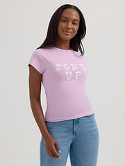 Women's Wrangler Shrunken Western Raglan Tee in Pony Up/Orchid