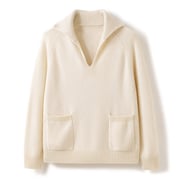 Women's Polo Cashmere Sweater with Pockets Relaxed Fit Cashmere Pullover