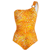 Women One-Shoulder One-piece Swimsuit Palm Leaves