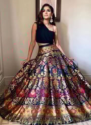 Black Silk Jacquard Indowestern Skirt Set Party Wear