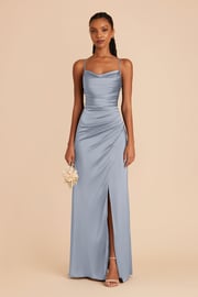 Lydia Matte Satin Dress - Dusty Blue