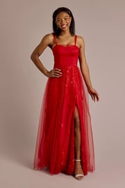 Convertible Strap Tulle Ball Gown with 3D Flowers