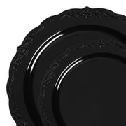 Black Vintage Rim Round Disposable Plastic Dinnerware Value Set