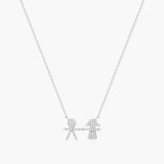 Boy-Girl Diamond Necklace In 14K White Gold