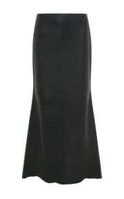 Edwardo Raw Cut Midi Skirt in Black Soft Leather