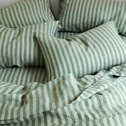 Pine Green Pembroke Stripe 100% Linen Fitted Sheet