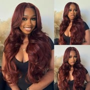 Klaiyi Brunette Auburn Copper 13x4 Lace Frontal Wig Body Wave Virgin Human Hair Reddish Brown Color