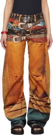 Orange Stacked Belts Jeans