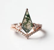 Aaliyah Kite Moss Agate and Diamond Ring Set