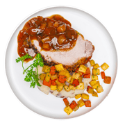 Caramelized Onion Apple Jus Roasted Pork