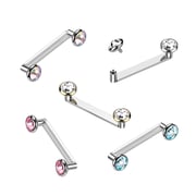 16G Titanium Flat staple Surface Barbell Piercing Internally Threaded 4mm Flat Bezel Crystal Top 1/2" 12mm
