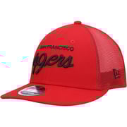 Men's New Era Scarlet San Francisco 49ers Black Excellence Collection Wordmark Trucker Low Profile 9FIFTY Snapback Hat