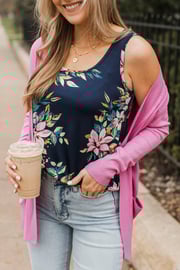 Spring To Life Floral Tank Top- Navy