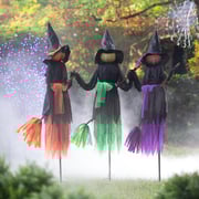 Lighted Witch Stakes with Brooms, Set of 3