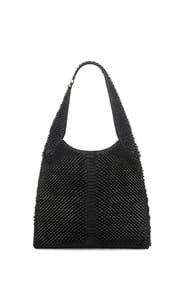Large Hobo Bag in Black Leather Snake Scales