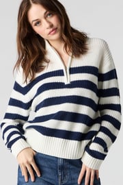 Striped Knit Quarter Zip Sweater