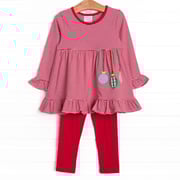 On the Tree Traditions Applique Legging Set, Red