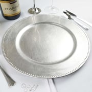 6-Pack Acrylic Charger Plates 13" Round Silver Beaded Rim - Dinner Charger Tabletop Decor