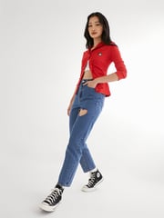 Pomelo x Betty Boop™ Heart-Shaped Hole High Waist Jeans - Blue
