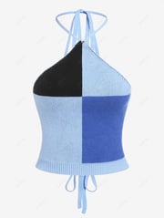 ZAFUL Colorblock Lace Up Halter Knit Top