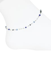 Repeating Blue Crystal Chain Anklet in Silver