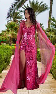 PromGirl Long Sequin Prom Dress with Capes