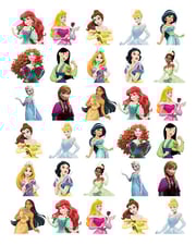 Ariel Aurora Belle Snow White Jasmine Cinderella Mulan Merida Anna Elsa Tiana Pocahontas and Rapunzel Edible Cupcake Topper Images ABPID06242