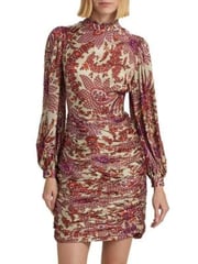 Elizabeth Printed Satin Ruched Minidress