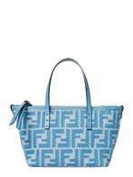 'Roll' Blue Mini Bag with All-Over FF Motif and Top Leather Strap in Cotton Woman