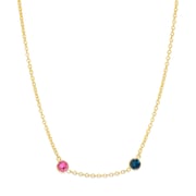 Two Stone Floating Bezel Set Gold Birthstone Necklace