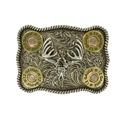 Nocona Silver Buck Skull & Shotgun Shell Belt Buckle 37526