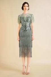 Exquisite Floral Fringe Flapper Dress