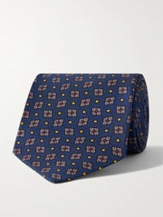 8cm Printed Silk Tie - navy - One Size