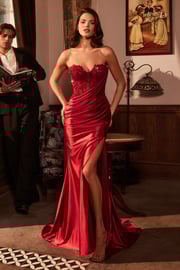Ladivine KV1127 Strapless Fitted Satin & Lace Gown