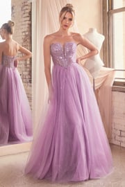 Cinderella Divine CD0217 Long Strapless A Line Sequin Glitter Tulle Skirt Dress