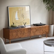 Mid-Century Modern TV Stand, Wood Media Console with Cabinets, Tall-Cast Legs, 62.99"