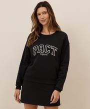 PACT Women's Pact University Black Brushed Fleece Graphic Crew Sweatshirt XX