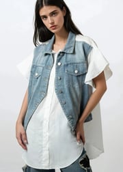 Denim Overlay Ruffle Blouse